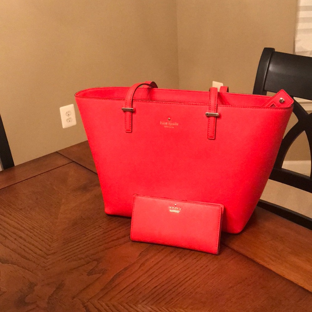 Kate Spade Cherry Red Tote & Matching Wallet